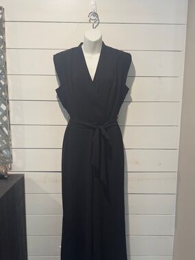 DKNY Black Sleeveless Wrap Jumpsuit with Tie Waist